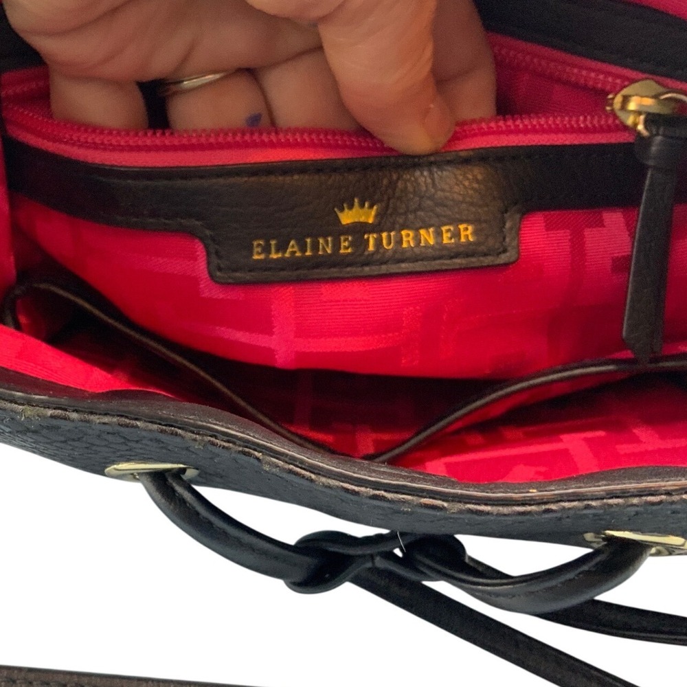 Elaine Turner Black Snakeskin Embossed Leather Crossbody Bucket Bag Gold Hardwar - Picture 4 of 7